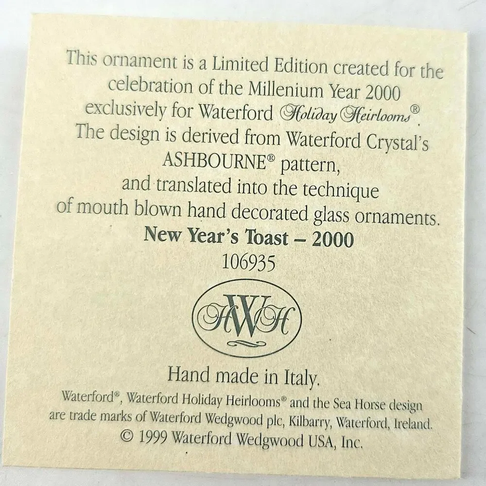 Waterford Holiday Heirlooms Ornament New Years Toast 2000 Champagne Glass